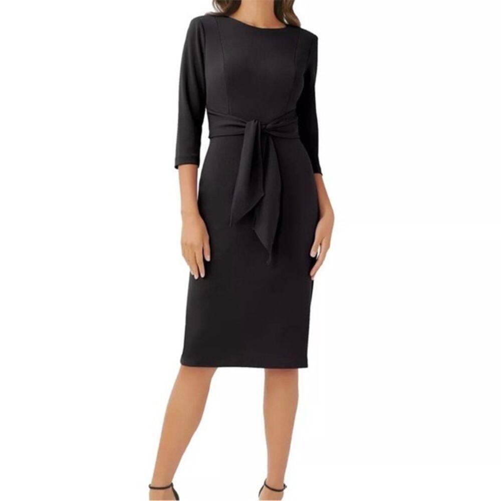 Adrianna Papell Black Knit Crepe Tie Waist Sheath Dress - Size 10